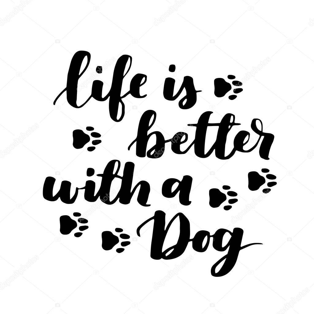 Vector lettering with saying about dog adoption. Don't shop, adopt. Modern calligraphy phrases on isolated background.