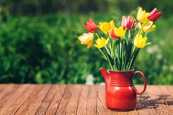 Bellissimi tulipani colorati in un giardino. Concetto di festa della mamma . — Foto Stock