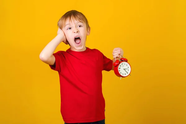 Toller Sommerschlussverkauf Aufgeregter Junge Mit Uhr Beeilen Sie Sich Attrappe — Stockfoto