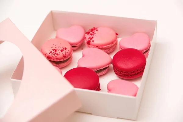 Süße Macarons Geschenkbox Französische Kekse Makronen Einer Papierschachtel Lieferung Geschenkbox — Stockfoto