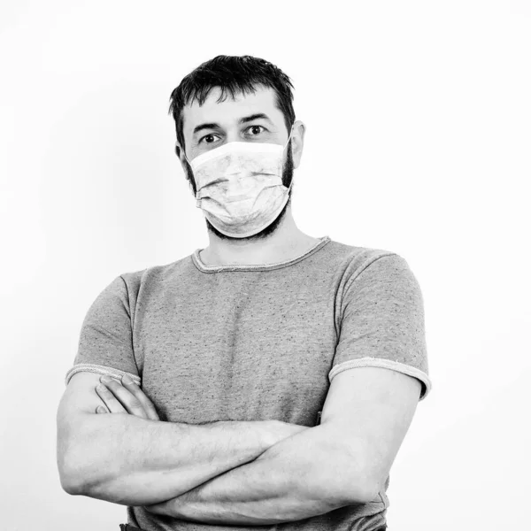 Man Wearing Hygienic Mask Prevent Infection Airborne Respiratory Illness Flu — Stock Photo, Image