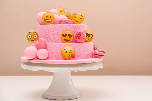 Geknoopte Roze Verjaardagstaart Voor Klein Meisje Fijne Verjaardag Moderne Muizencake — Stockfoto