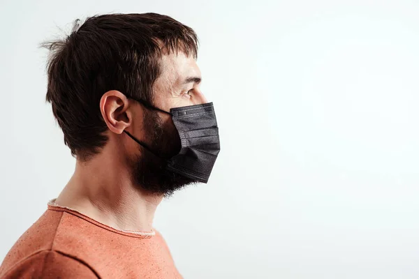 Profilo Dell Uomo Con Maschera Respiratoria Epidemia Coronavirus Coronavirus Pandemico — Foto Stock