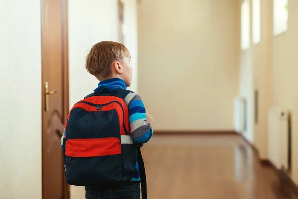 Cute Boy Backpack Going Class Back School Schoolboy School Hall — Stock Photo, Image