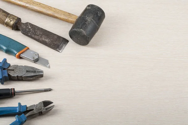 Construction tools on wooden background.Copy space for text. — Stock Photo, Image