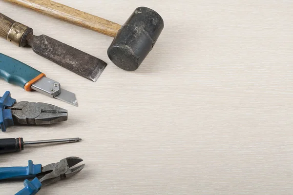 Construction tools on wooden background.Copy space for text. Stock Photo