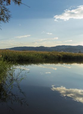 gölet akşam güzel bulutlu gökyüzü altında