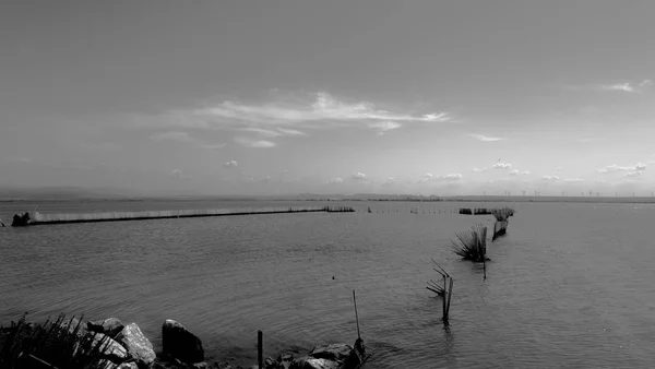 Fotografía en blanco y negro del cielo y el mar — Foto de Stock