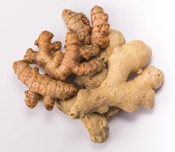 Ginger and turmeric isolated on white background — Stock Photo, Image