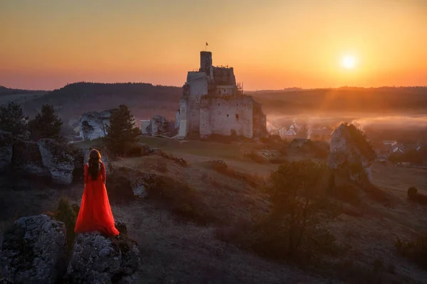 Frau und Schloss — Stockfoto