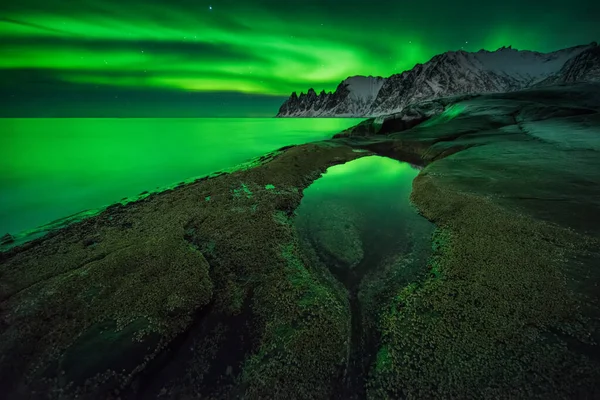 Aurora op Senja — Stockfoto