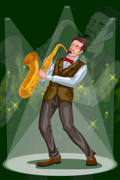 Homme jouant du saxophone dans la performance du groupe de musique — Image vectorielle