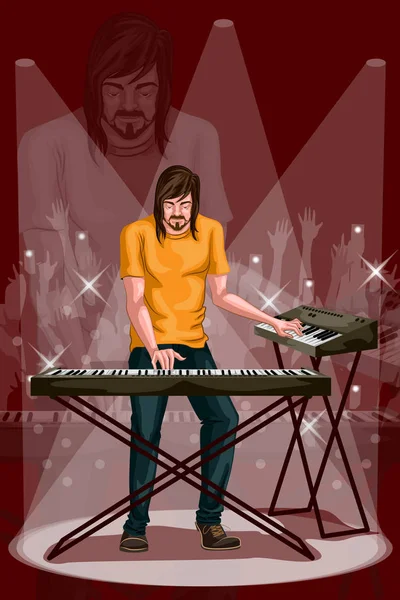 Homme jouant du clavier dans la performance du groupe de musique — Image vectorielle