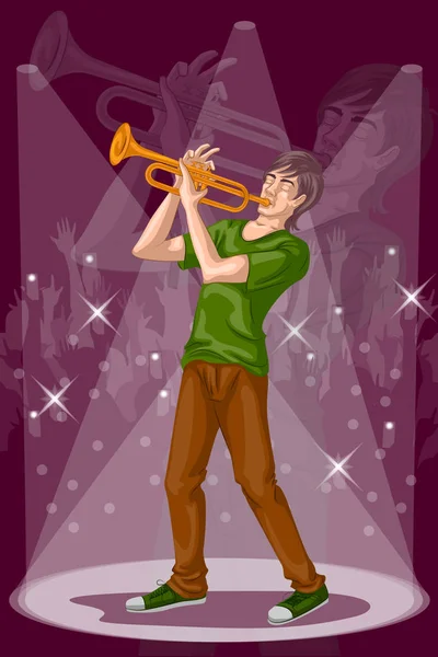 Hombre tocando trompeta en la actuación de la banda de música — Vector de stock