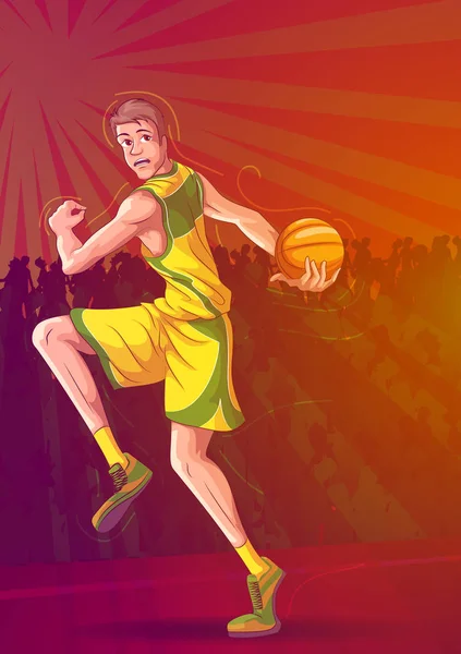 アクティブな若いプレーヤー バスケット ボール スポーツのゲームをプレイ — ストックベクタ