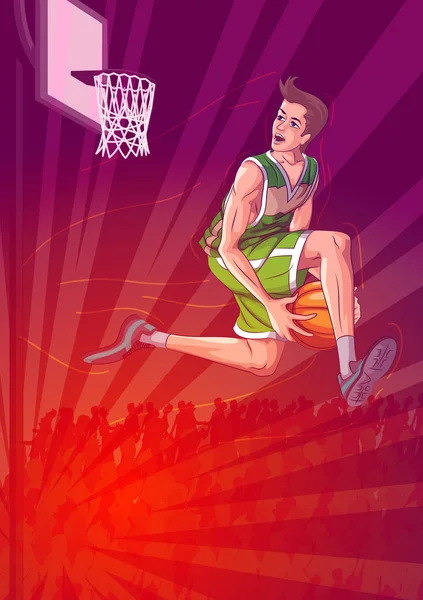 Aktiver junger Spieler, der Basketball spielt — Stockvektor