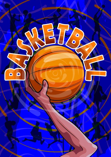 Jugador joven activo que juega el juego del deporte del baloncesto — Vector de stock