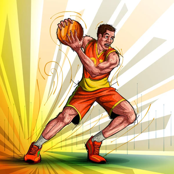 Jovem jogador ativo jogando jogo de basquete esporte — Vetor de Stock