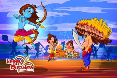 Tanrı Rama iblis Ravana mutlu Dussehra Navratri kutlama Hindistan tatil arka plan ile