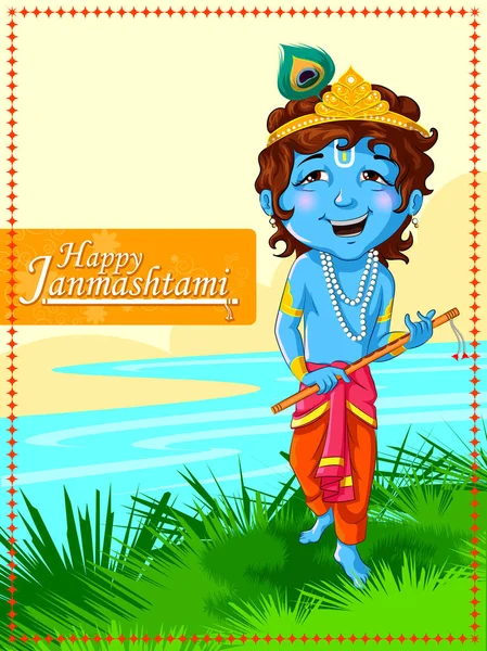 Senhor Krishna Deus indiano Janmashtami festival feriado —  Vetores de Stock