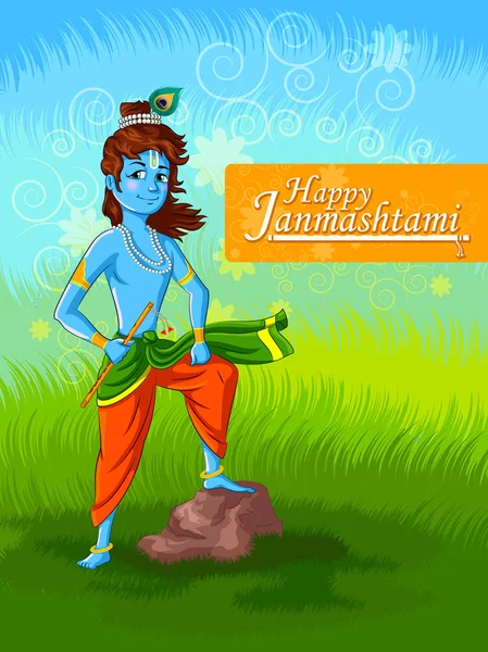 Lord Krishna Hint Tanrı Janmashtami festival tatil — Stok Vektör