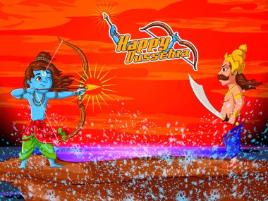 Tanrı Rama iblis Ravana mutlu Dussehra Navratri kutlama Hindistan tatil arka plan ile