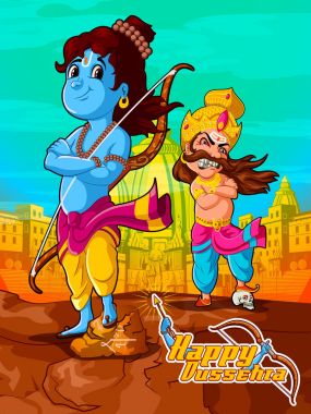 Tanrı Rama iblis Ravana mutlu Dussehra Navratri kutlama Hindistan tatil arka plan ile