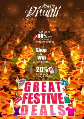 Tanrı Rama ile dekore edilmiş diya şenlikli anlaşma arka plan ile Hindistan'ın mutlu bayramlar tatil