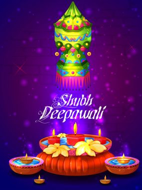 Diya ve Hindistan tatil kutluyor mutlu bayramlar gecesi asılı lamba