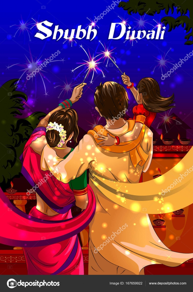 Family burning firecracke on Happy Diwali night celebrating holiday of  India Stock Vector Image by ©Vecton #167659922