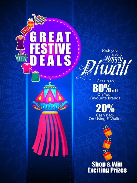 Lámpara colgante en la noche feliz Diwali celebrando la fiesta de la India con fondo festivo oferta — Vector de stock