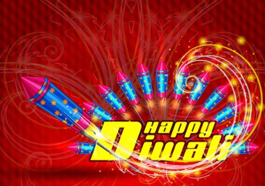Colorfu Firecracker on Happy Diwali night celebrating holiday of India clipart