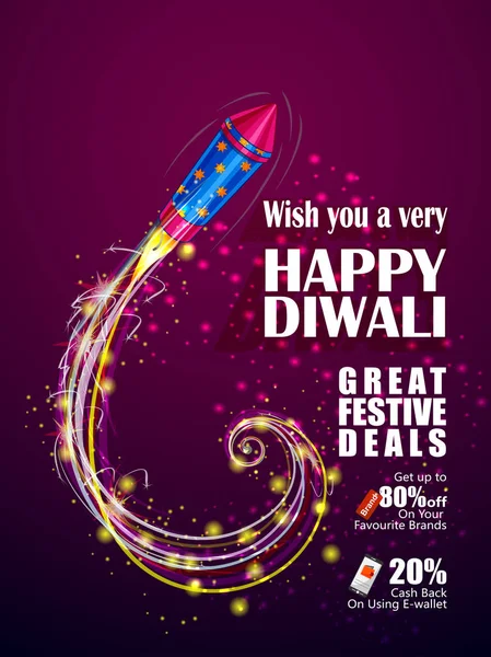 Colorfu Feuerwerkskörper auf glücklich diwali Nacht feiern Feiertag von Indien festlichen Deal Förderung Hintergrund — Stockvektor