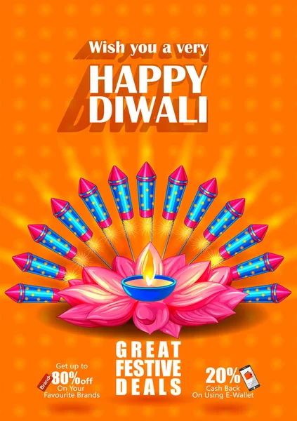 Colorfu Firecracker на Happy Diwali ночь празднуя праздник Индии праздничного продвижения сделки фон — стоковый вектор