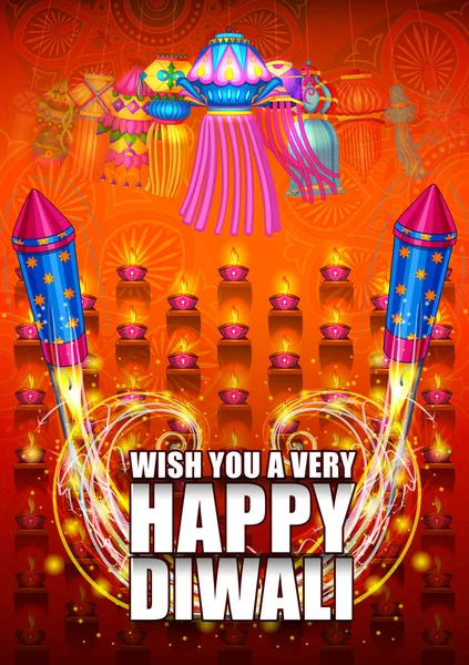 Colorfu Firecracker on Happy Diwali night celebrating holiday of India — Stock Vector