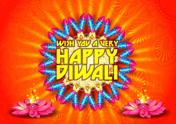 Colorfu Firecracker em Happy Diwali noite celebrando férias da Índia —  Vetores de Stock