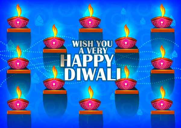 Décoré Diya sur Happy Diwali nuit célébrant la fête de l'Inde — Image vectorielle