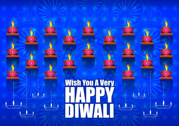 Décoré Diya sur Happy Diwali nuit célébrant la fête de l'Inde — Image vectorielle