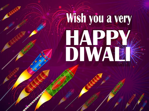 Colorfu Firecracker sur Happy Diwali nuit célébrant vacances de l'Inde — Image vectorielle