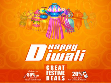 Hindistan tatil şenlikli anlaşma arka plan ile kutluyor mutlu bayramlar gece lamba asılı