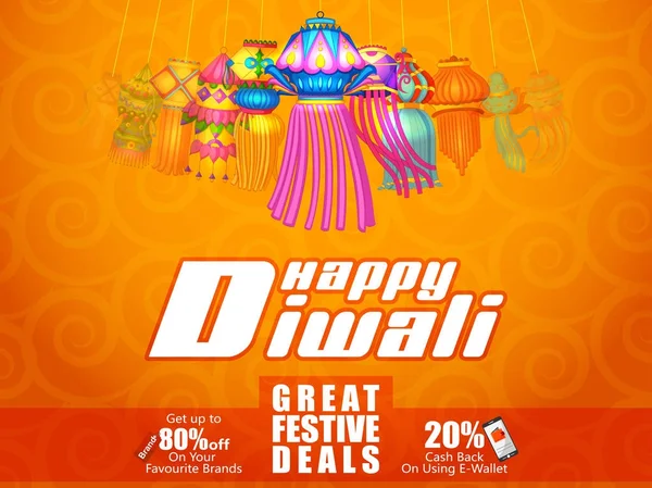 Hindistan tatil şenlikli anlaşma arka plan ile kutluyor mutlu bayramlar gece lamba asılı