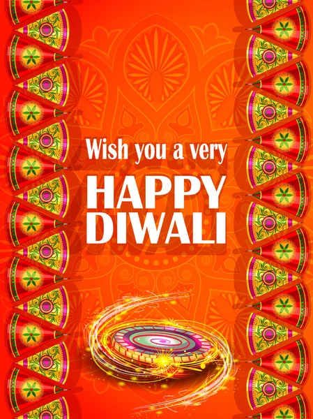 Colorfu Firecracker sur Happy Diwali nuit célébrant vacances de l'Inde — Image vectorielle