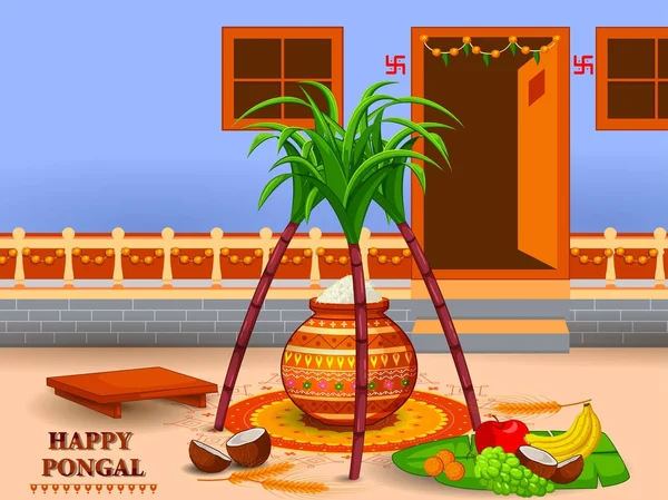 Feliz festival religioso Pongal del sur de la India celebración de fondo — Archivo Imágenes Vectoriales