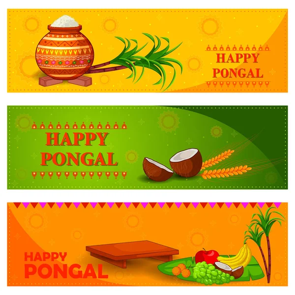 Feliz festival religioso Pongal del sur de la India celebración de fondo — Vector de stock