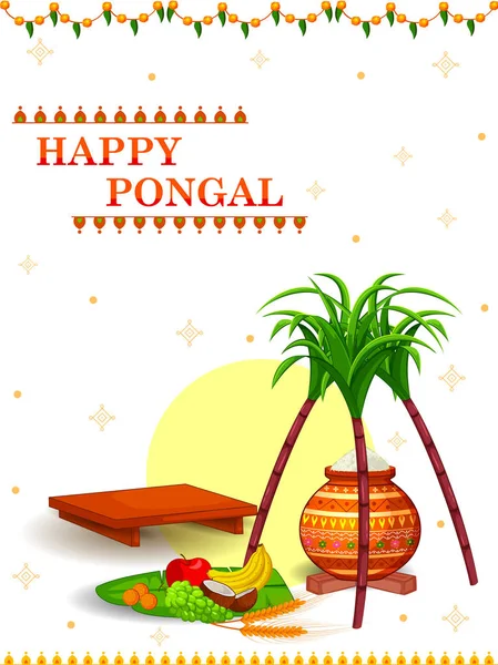 Счастливый религиозный фестиваль Понгал в Южной Индии — стоковый вектор