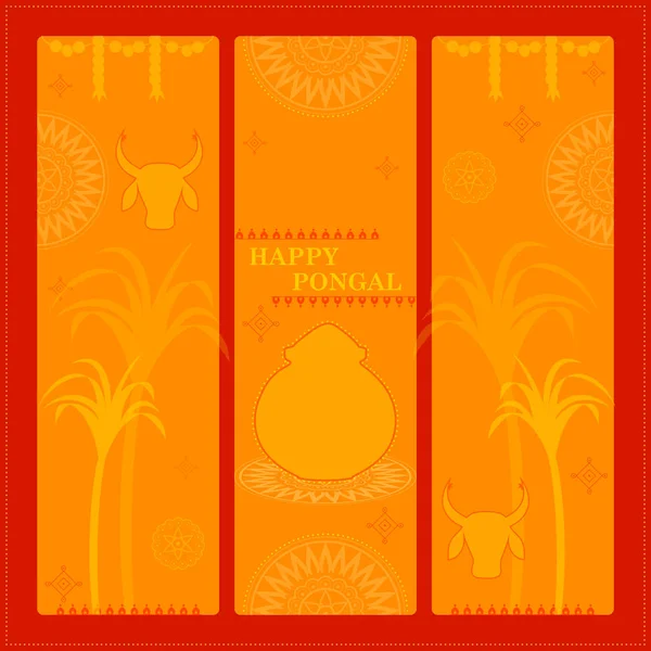 Feliz festival religioso Pongal del sur de la India celebración de fondo — Archivo Imágenes Vectoriales