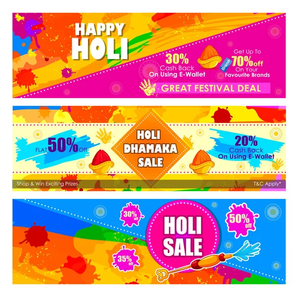 Feliz Holi festival de colores Oferta y fondo de la oferta para las vacaciones de la India — Vector de stock