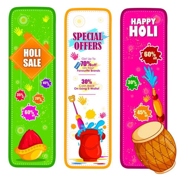 Feliz Holi festival de colores Oferta y fondo de la oferta para las vacaciones de la India — Vector de stock