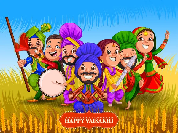 Happy Vaisakhi Πρωτοχρονιά Φεστιβάλ της Ινδίας Πουντζάμπ — Διανυσματικό Αρχείο