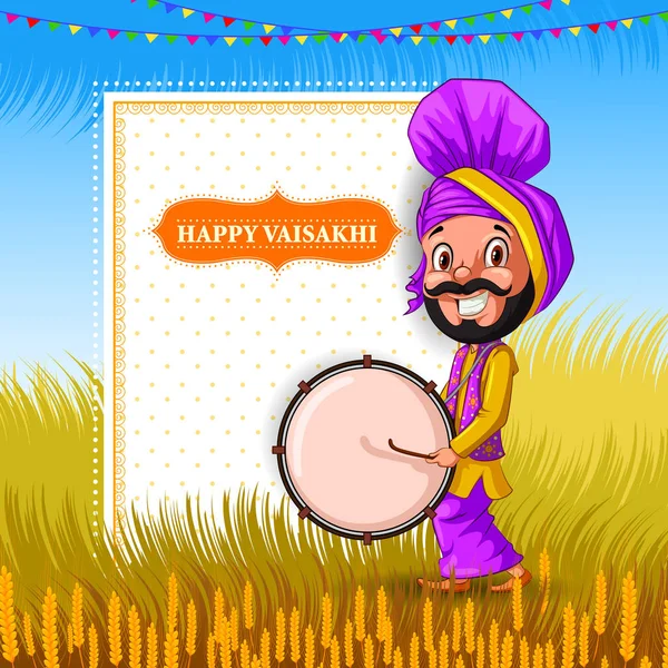 Happy Vaisakhi Πρωτοχρονιά Φεστιβάλ της Ινδίας Πουντζάμπ — Διανυσματικό Αρχείο